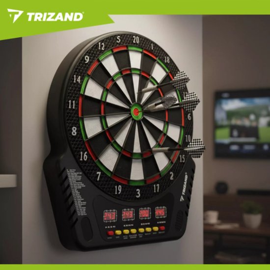 Trizand elektronisch dartbord voor 1-16 spelers met LED-schermen, 27 spellen en 6 darts