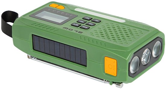 BLOW Noodradio Solar Opwindbaar - V2.0 - 2A 5V - Met Zaklamp + SOS-Signaal - Groen