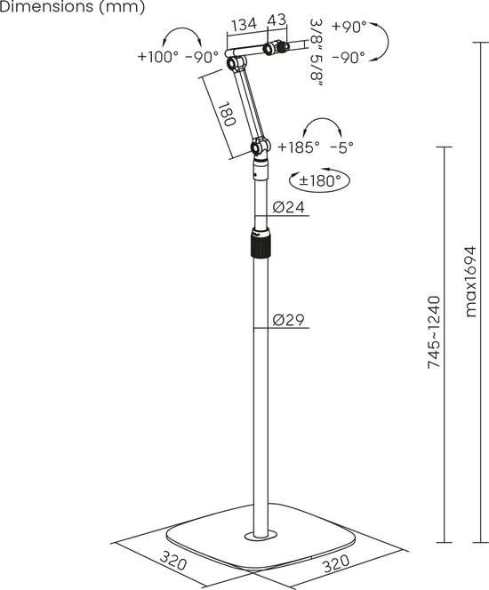 Maclean MC-337 - Microfoon Standaard - metalen microfoonstatief, hoogteverstelbaar 626-1694 mm, max. 1kg