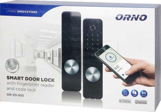 ORNO -Slim deurslot met vingerafdruklezer en codeslot, IP44, lang ,Bluetooth / Code / Vingerafdruklezer