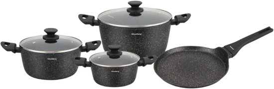 Klausberg KB-7962 Pannenset 7 Delig Zwart | Marmer Anti-aanbaklaag | Inclusief Pannenkoekenpan | Geschikt voor Inductie