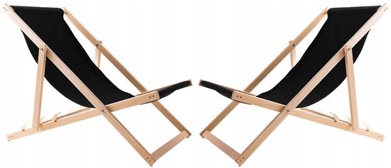 Set van 2 strandstoelen met houten tafel - Zwart