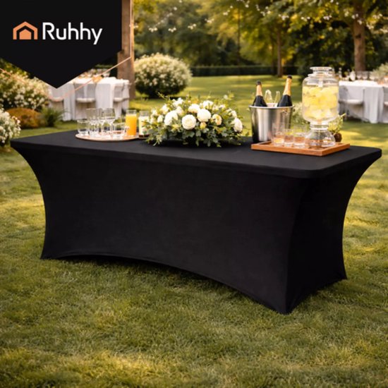 Ruhhy Elastische tafelhoes zwart 180 x 75 x 75 cm voor catering evenementen en beurzen