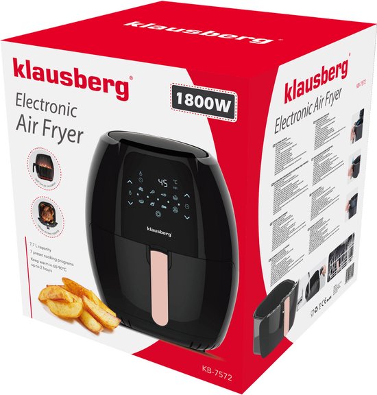 Klausberg 7572 - Airfryer - Zwart - 1800 Watt - 7,7 liter !!