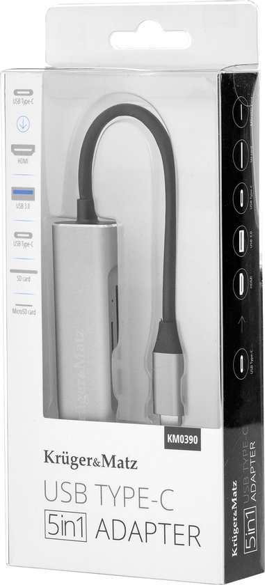 Krüger&Matz Adapter HUB - 5w1 - USB Type C - HDMI - SD/MicroSD Lezer