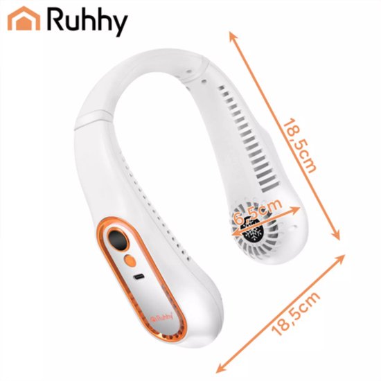 Ruhhy Draagbare nekventilator wit met goudkleurige accenten 5 standen USB C oplaadbaar