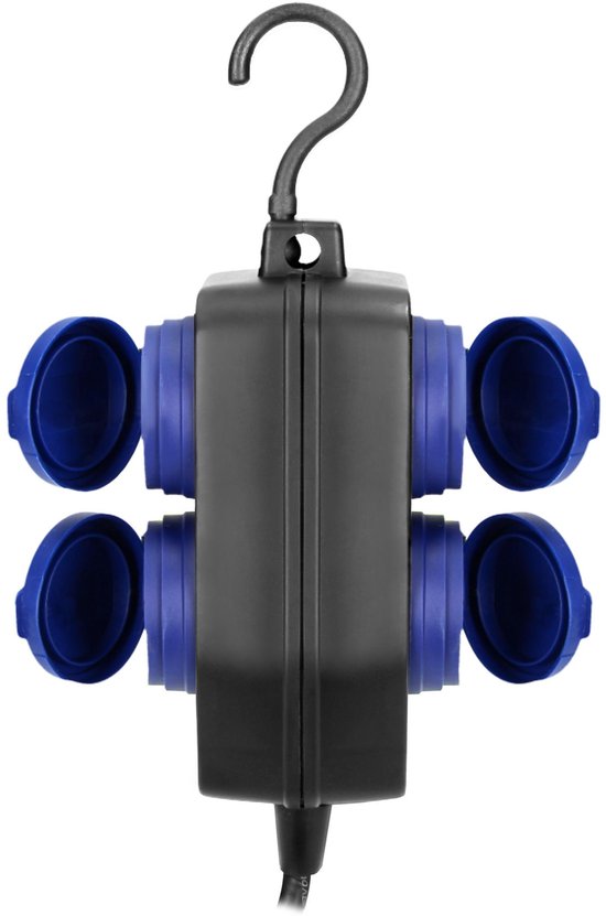 Orno Vrijstaande Stekkerdoos voor buiten - Verlengkabel met 4 stopcontacten - Kabellengte 10 meter - IP 44 - Zwart/blauw