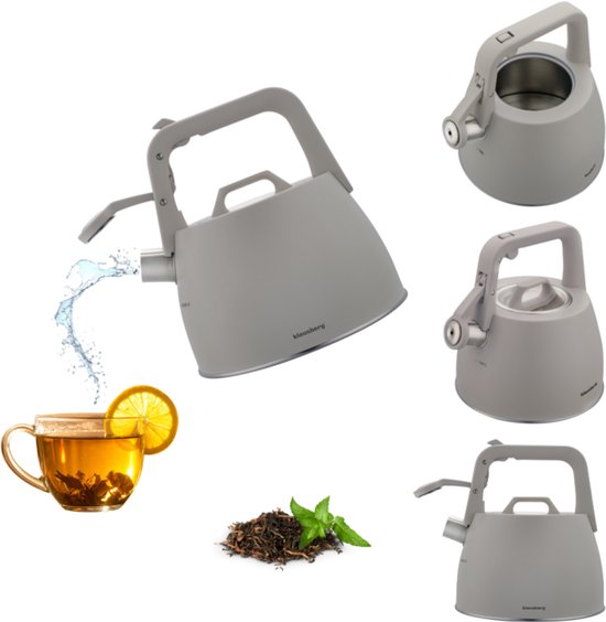 Klausberg 7916 - Fluitketel met fluit - 2.5 liter - RVS - Grijs