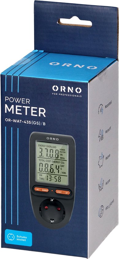 Energiemeter - kWh - Energiekostenmeter - Elektriciteitsmeter - LCD scherm - Verbruiksmeter voor in het Stopcontact - ingebouwde batterij - Zwart