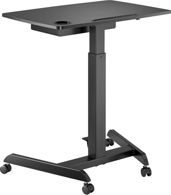 Maclean MC-903 In hoogte verstelbare laptoptafel met wielen en één lade Zit-sta-bureau In hoogte verstelbaar tot max. Maximaal 113 cm. 8 kg (zwart)