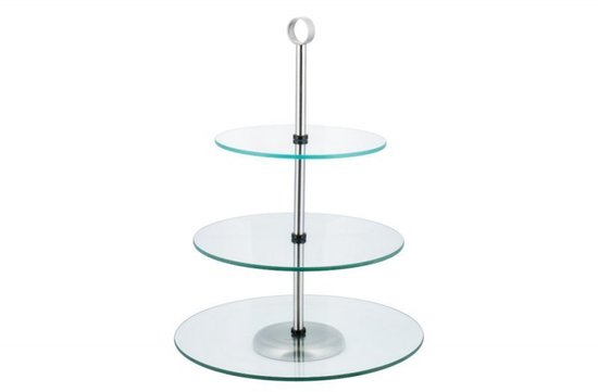 Kinghoff taartplateau - 3 etalages - Glas - Met grijpring
