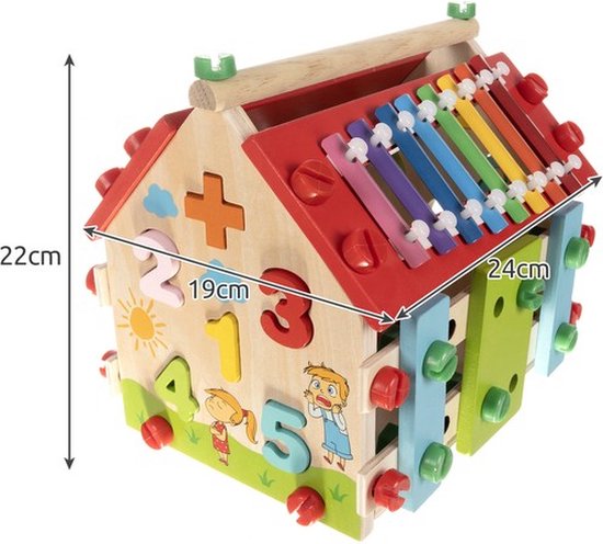 Activity-Center Houten Huis - Montessori Speelgoed - Muziek Maken - Getallen Leren - Tellen
