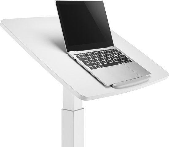 Maclean - Laptoptafel met wielen | Zit-sta bureau in hoogte verstelbaar tot maximaal 113cm 30 graden kantelbaar | Wit