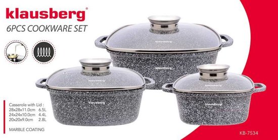 Klausberg 7534 - pannenset - Keramisch - marmer - met Aromaknop- 20/24/28 cm