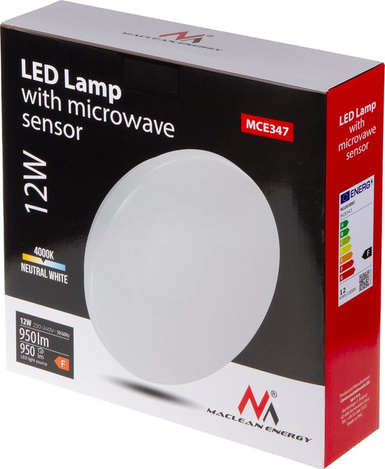 Maclean MCE347 - Plafondlamp met Bewegingssensor - 12W 950lm 4000K IP44
