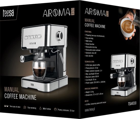 Teesa TSA4010 - Espressomachine AROMA 450, melkopschuimer, 850 Watt