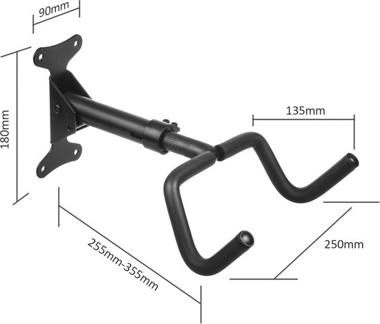Maclean - Fiets muurbeugel - Fietsenrek - Wandmontage / Ophangsysteem - max. belasting 30kg - Zwart