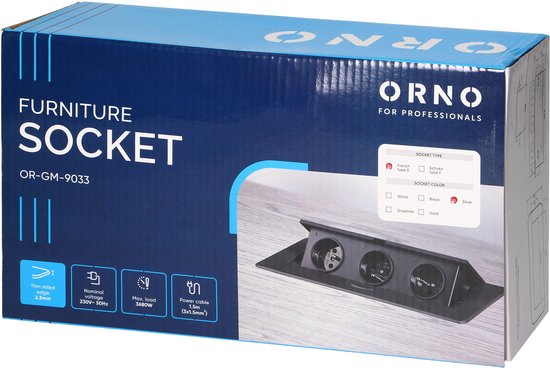 Stekkerdoos met 3 stopcontacten - Pop up stekkerblok met 1.5 meter kabel - Inbouw Verdeelstekker met RVS afwerking - Verdeeldoos 230 Volt - voor max. 3680 Watt - Penaarde - Zilver