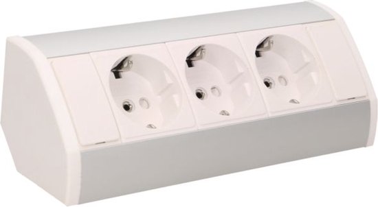 Orno Hoekstekkerdoos - 3 stopcontacten - Opbouw hoekstekkerblok met 60 cm kabel - Wit/Zilver