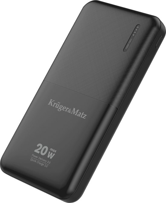 Krüger&Matz Powerbank - 10000 mAh - 1x USB-A 1x USB-C - Quick Charge 3.0 - 20W - Zwart