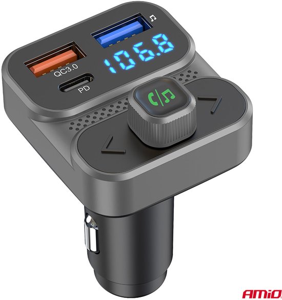 Car FM Transmitter – 2×USB-A en 1×USB-C – 12V/24V – Bluetooth – Handsfree Bellen en Snelladen