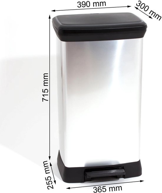 Curver Vuilnisbak met Pedaal - Plastic - 50 liter - Zwart / Zilver