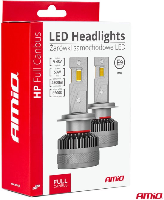 AMiO LED Koplampen HP-serie H4/H19 12-24V Dimlichten Wit