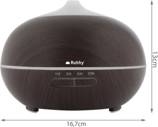 Ruhhy Aroma Diffuser - 400ml Luchtbevochtiger met Ionisator en LED Lamp