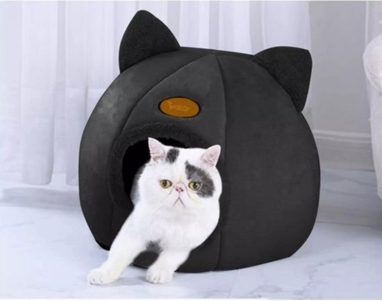 Purlov Plush Cat Bed - Luxe Huisje voor Jouw Kat