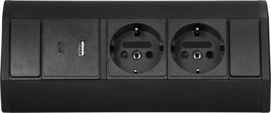Orno Hoekstekkerdoos - Stekkerblok met 2 Stopcontacten - Verdeelstekker met USB A & C - Opbouw Stekkerdoos met 60 cm kabel - Zwart