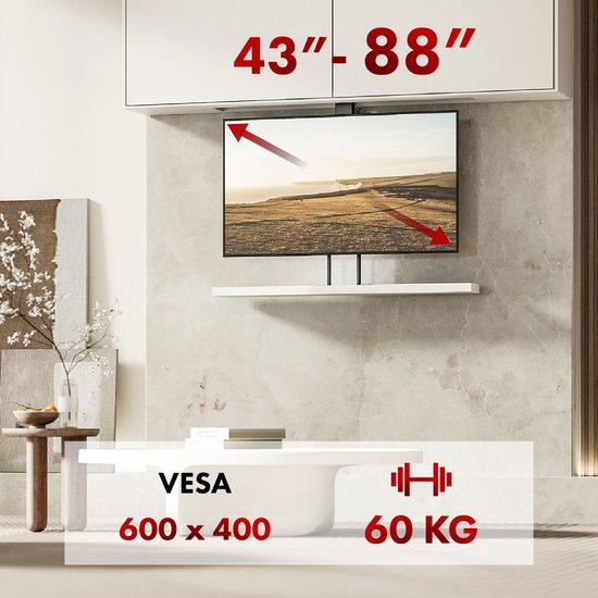Maclean - TV houder - Elektrische plafond- en vloergreep - 43''-88'', VESA 600x400, max 60kg, 100-240V AC, 50/60Hz