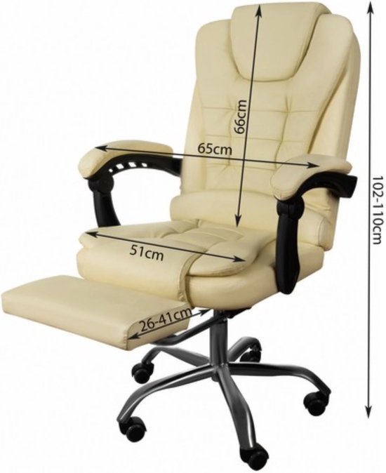 Malatec Bureaustoel 23287 - Crème Wit - Eco-leer: Ultiem Comfort voor Uw Werkplek