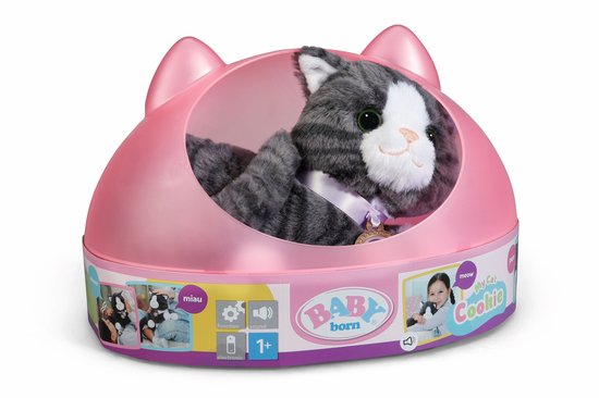 BABY born knuffelkat Cookie met geluid en kattenmand - interactief speelgoed.