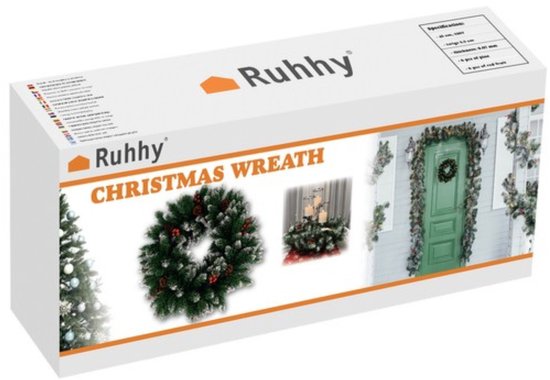 Ruhhy Besneeuwde Kerstkrans - 45 cm - Sfeervolle Deur- en Wanddecoratie