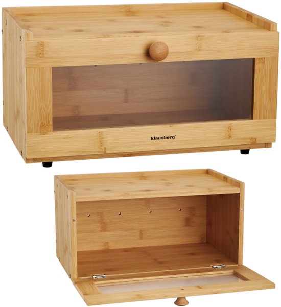 KLAUSBERG Bamboe Brooddoos Met Acryl Front - 35,5x24x18 cm - Natuurlijke Broodopslag - KB-7923 - Broodtrommel - Brood vershouddoos