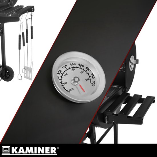 Kaminer Houtskoolbarbecue met deksel, thermometer, 108 x 67 x 96 cm voor tuin en terras