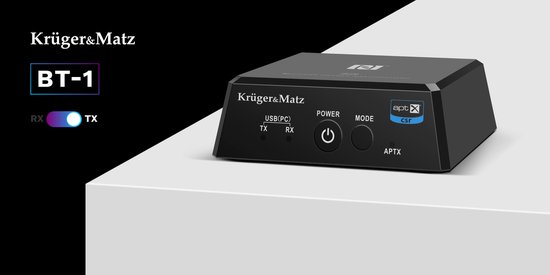 Krüger&Matz KM0352 - 2-in-1 Bluetooth BT-1 audio ontvanger en zender (Apt-X, NFC)