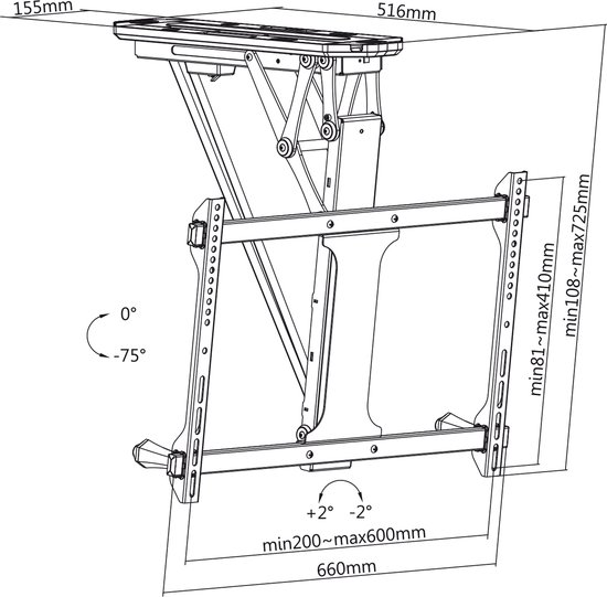 Maclean - Elektrische TV-beugel voor schuine wanden 32"-70" 35kg - VESA 600x400 - Afstandsbediening