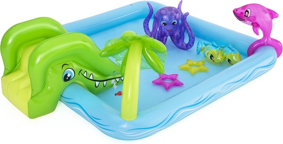 Bestway Kinderzwembad met Glijbaan - Incl. Opblaas Waterspeelgoed - 239 x 206 x 86 CM - 308 L - Waterdieren