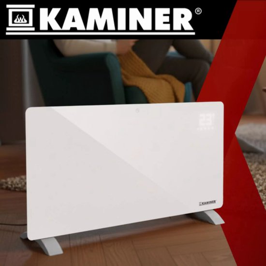 Kaminer Zelva Elektrische Glazen Verwarming – Wit – 2500W – WiFi & Afstandsbediening – Slimme Glazen Radiator