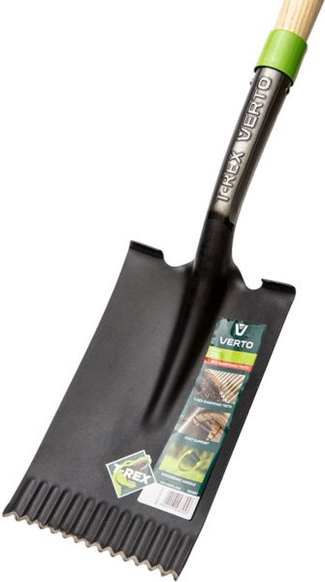Schep / Spade  T-REX verharde kartel. Houten steel. Recht blad.