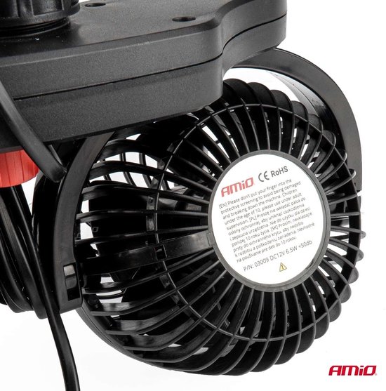 AMiO Dubbele Autoventilator voor Hoofdsteun met USBoplader Zwart (5x10 cm) 12V