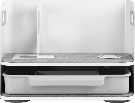 Ergo Office - reau-organizer met draadloze oplader | De en boekensteun voor kantoorbenodigdheden | Bureau-organizer Bureaublad tot 10 kg Wit