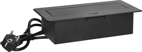 Bureau stekkerdoos met USB A&C - Pop up stekkerblok met 2 stopcontacten- Inbouw Verdeelstekker met RVS afwerking - Verdeeldoos met 1.5 meter kabel - voor max. 3680 Watt - Penaarde - Zwart