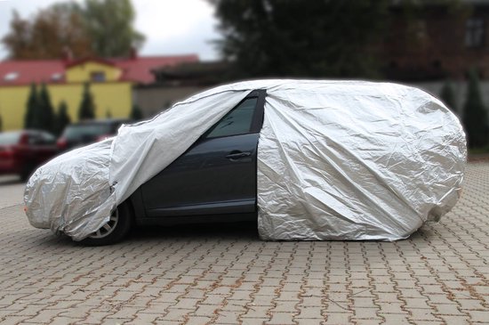 ALUMINIUM CAR COVER met Rits, REFLECTIVE, 120g + katoen, Zilver, maat: SUV/VAN L