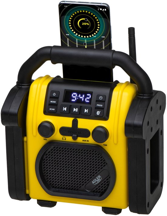Adler Ad 1911- Digitale Radio - bouwradio - Bluetooth 5.1 - IPX 54 - vermogen 10 W -Geel