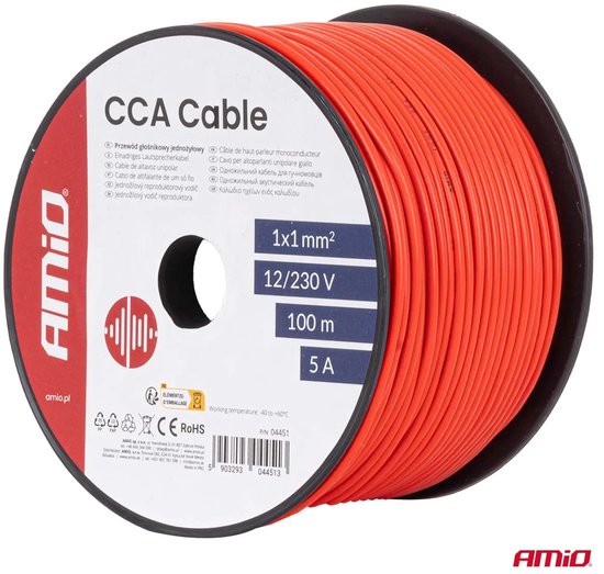 CCA-kabel rood 1x1mm2 100m 5A 12/230V