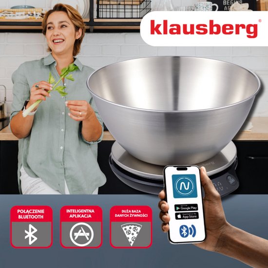 Klausberg KB-7939 Slimme Keukenweegschaal – 1,8L RVS Kom – Bluetooth & App – 5kg / 1g Precisie – LED Display