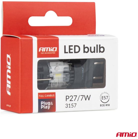 AMiO LED Lamp LumiTec 3157 P27/7W 12V FULL CANBUS – Krachtige Witte LED Vervanger (1 stuk)