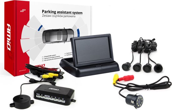 Parkeerhulpsysteem TFT02 4,3" met HD-308-LED 4 sensoren zwart "GOUD".
